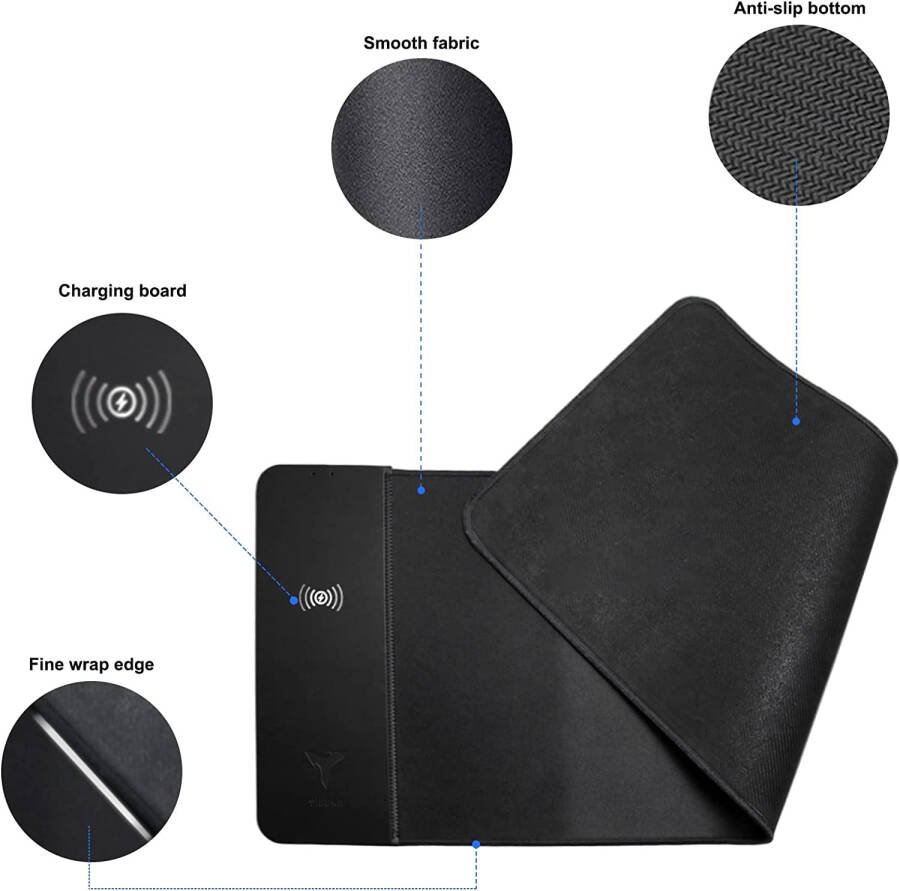 Tiburn Large Wireless Charger Gaming Mouse Pad Rubber Mouse Mat 15W Wireless Charging Keyboard Pad - 5