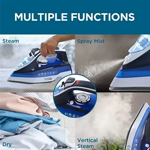 COMMERCIAL CARE Steam Iron, 1500 Watts Steamer for Clothes, Self-Cleaning Portable Iron, Blue - 3