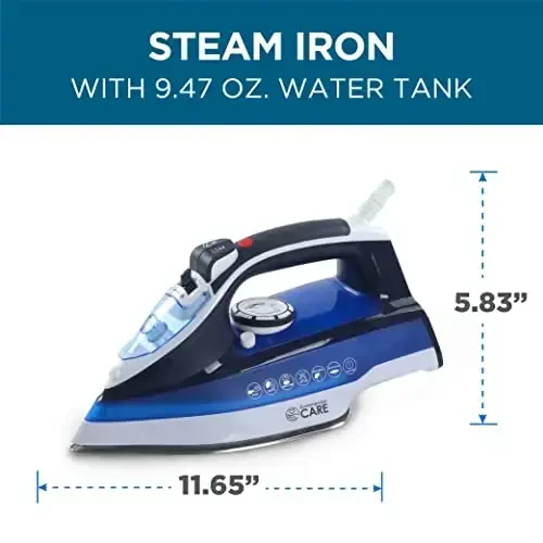 COMMERCIAL CARE Steam Iron, 1500 Watts Steamer for Clothes, Self-Cleaning Portable Iron, Blue - 2