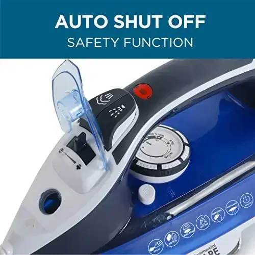 COMMERCIAL CARE Steam Iron, 1500 Watts Steamer for Clothes, Self-Cleaning Portable Iron, Blue - 4
