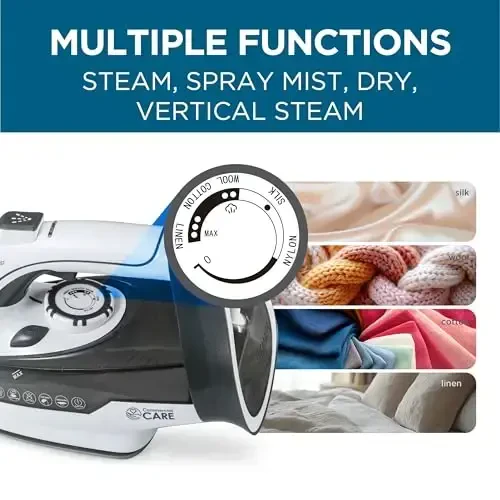 Commercial Care Clothing Steam Iron, 1800 Watts Steamer for Clothes, Ceramic Coated Soleplate, Vertical Steaming, Self-Cleaning Portable Iron, 10.8-Ounce Water Tank Capacity, CCSI1000, Black - 3