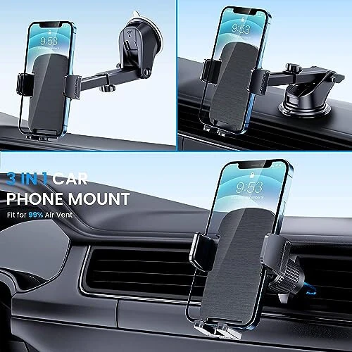 TICILFO Phone Mount for Car Phone Holder [Military-Grade Suction & Stable Clip] Car Phone Holder Mount Windshield Dashboard Air Vent Universal Automobile Mount Fit for All iPhone Android Smartphones - TICILFO (1)