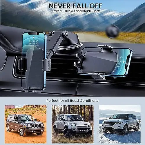 TICILFO Phone Mount for Car Phone Holder [Military-Grade Suction & Stable Clip] Car Phone Holder Mount Windshield Dashboard Air Vent Universal Automobile Mount Fit for All iPhone Android Smartphones - 6