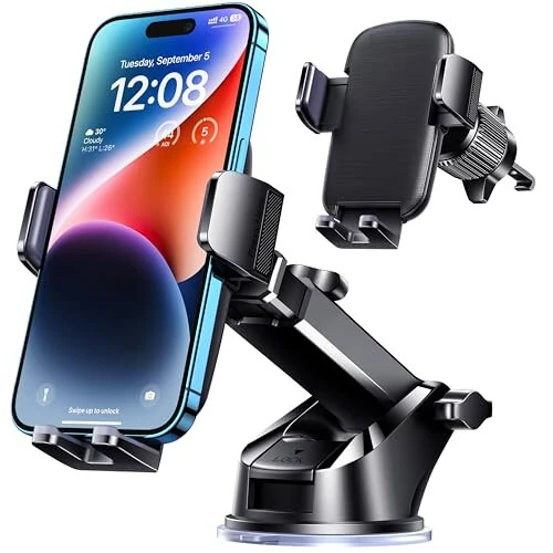 TICILFO Phone Mount for Car Phone Holder [Military-Grade Suction & Stable Clip] Car Phone Holder Mount Windshield Dashboard Air Vent Universal Automobile Mount Fit for All iPhone Android Smartphones - TICILFO