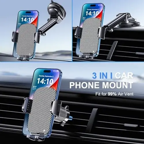 TICILFO Phone Mount for Car Phone Holder [Military-Grade Suction & Stable Clip] Car Phone Holder Mount Windshield Dashboard Air Vent Universal Automobile Mount Fit for All Dash Mounting Kits iPhone - 2