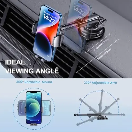 TICILFO Phone Mount for Car Phone Holder [Military-Grade Suction & Stable Clip] Car Phone Holder Mount Windshield Dashboard Air Vent Universal Automobile Mount Fit for All Dash Mounting Kits iPhone - 3