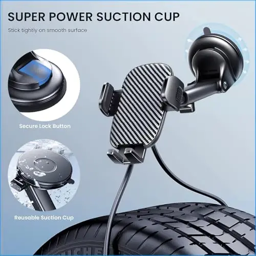 TICILFO Phone Mount for Car Phone Holder [Military-Grade Suction & Stable Clip] Car Phone Holder Mount Windshield Dashboard Air Vent Universal Automobile Mount Fit for All Dash Mounting Kits iPhone - 4