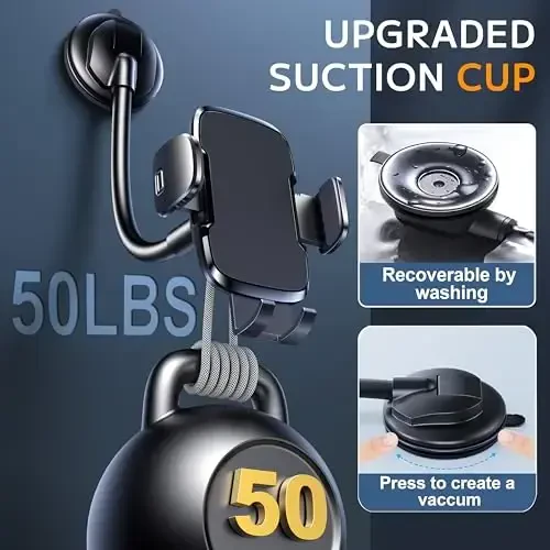 TICILFO Phone Holders for Your Car [Gooseneck Flexible] Phone Stand for Car Dashboard Windshield Automotive Accessories [Strong Suction Cup] Cell Phone Car Mount for All iPhone Android Smartphone - 3