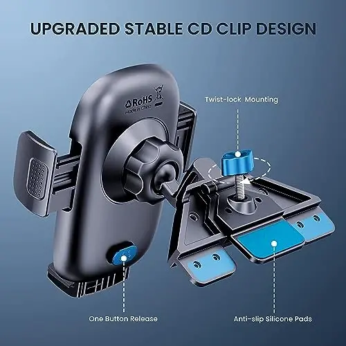 TICILFO Phone Mount for Car Phone Holder Mount Upgraded Metal CD Slot Phone Holder Car Cell Phone Holder Thick Cases Friendly iPhone Holder for Car Mount for CD Player Fit for All iPhone Smartphone - TICILFO (1)