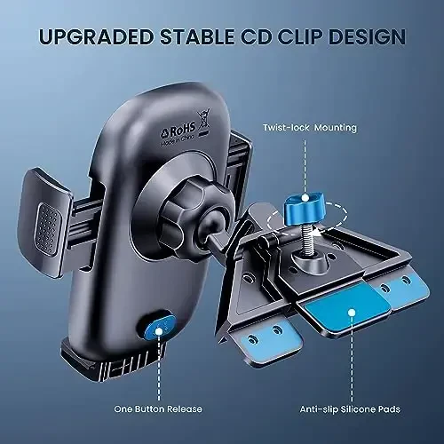 TICILFO Phone Mount for Car Phone Holder Mount Upgraded Metal CD Slot Phone Holder Car Cell Phone Holder Thick Cases Friendly iPhone Holder for Car Mount for CD Player Fit for All iPhone Smartphone - TICILFO (1)