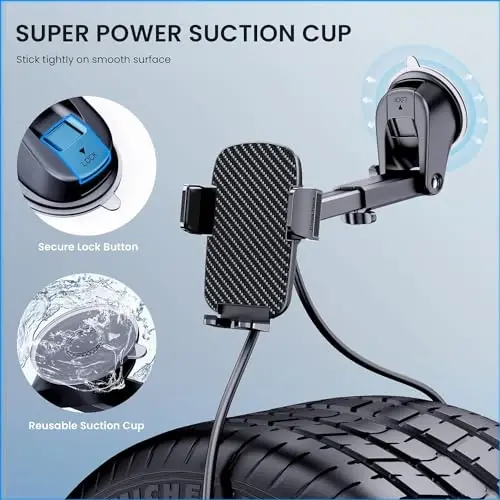 TICILFO Car Phone Holder [Military-Grade Suction] Phone Stand for Car [Super Stable] Automobile Car Mount for iPhone Universal Accessories Air Vent Dashboard Windshield Mount Fit Vehicle Accessories - 3