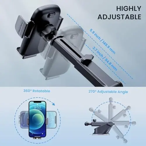 TICILFO Car Phone Holder [Military-Grade Suction] Phone Stand for Car [Super Stable] Automobile Car Mount for iPhone Universal Accessories Air Vent Dashboard Windshield Mount Fit Vehicle Accessories - 4
