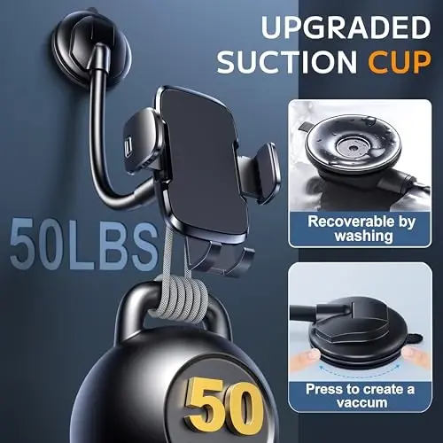 TICILFO Phone Holders for Your Car [Gooseneck Flexible] Phone Stand for Car Dashboard Windshield Automotive Accessories [Strong Suction Cup] Cell Phone Car Mount for All iPhone Android Smartphone - 3