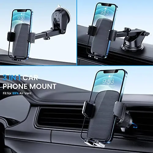 TICILFO Phone Mount for Car Phone Holder [Military-Grade Suction & Stable Clip] Car Phone Holder Mount Windshield Dashboard Air Vent Universal Automobile Mount Fit for All iPhone Android Smartphones - 8