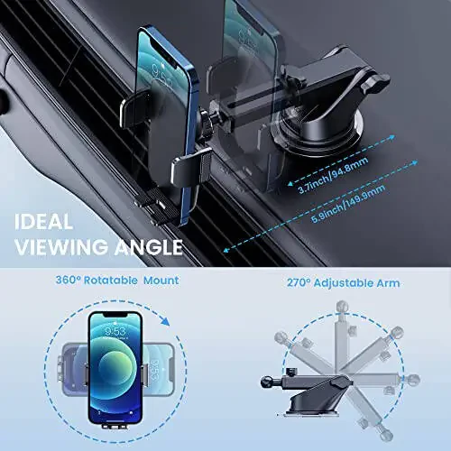 TICILFO Phone Mount for Car Phone Holder [Military-Grade Suction & Stable Clip] Car Phone Holder Mount Windshield Dashboard Air Vent Universal Automobile Mount Fit for All iPhone Android Smartphones - 10