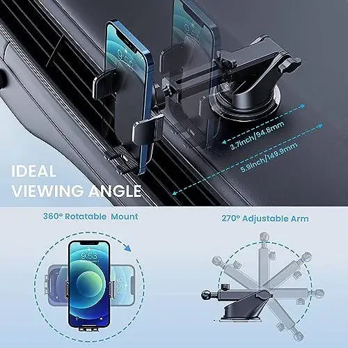 TICILFO Phone Mount for Car Phone Holder [Military-Grade Suction & Stable Clip] Car Phone Holder Mount Windshield Dashboard Air Vent Universal Automobile Mount Fit for All iPhone Android Smartphones - 4
