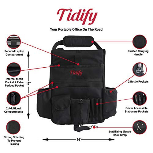Tidify Car Front Seat Organizer [2025 UPDATED] with Dedicated Tablet and Laptop Storage Stabilizing Side Straps Soft Adjustable Shoulder Strap and Hardened Buckles Your Office Away from Office. - 6