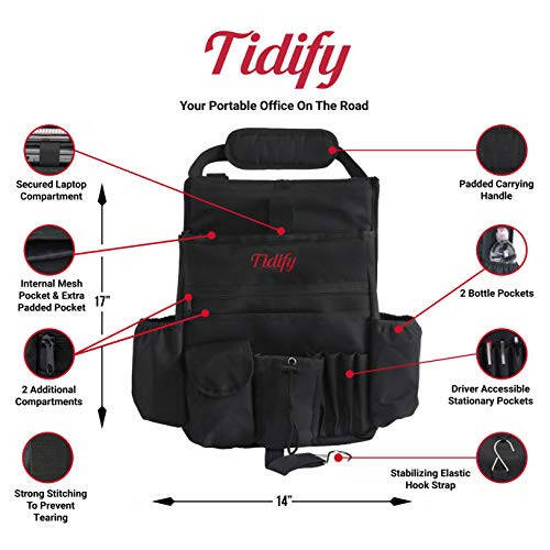 Tidify Car Front Seat Organizer [2023 UPDATED] with Dedicated Tablet and Laptop Storage Stabilizing Side Straps Soft Adjustable Shoulder Strap and Hardened Buckles Your Office Away from Office - 6