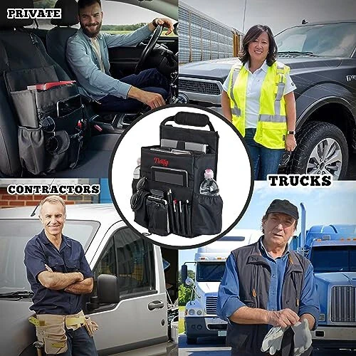 Tidify органайзер для переднего сиденья автомобиля [ОБНОВЛЕНО в 2023 году] с выделенным местом для планшета и ноутбука, стабилизирующими боковыми ремнями, мягким регулируемым плечевым ремнем и застежками-пряжками. Ваш офис вдали от офиса - 3