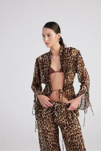 Tie-Dye Detailed Leopard Print Chiffon Savage Shirt Coffee - HOLLY LOLLY (1)