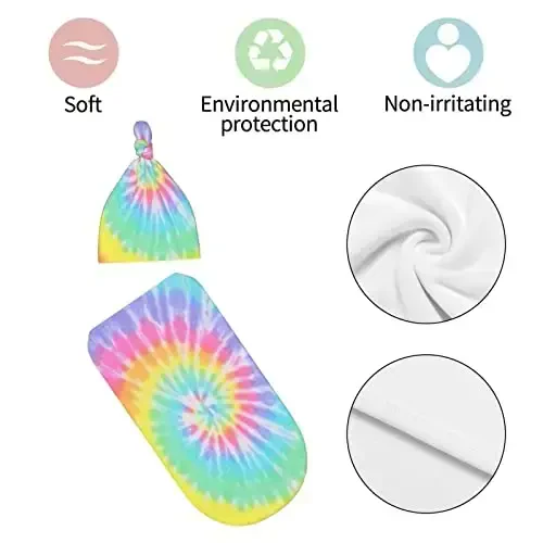 Tie Dye Newborn Swaddle Blanket with Hat Set Baby Stuff Receiving Blankets Soft Transition Sleep Sacks Gifts for Infant Boys Girls - 7
