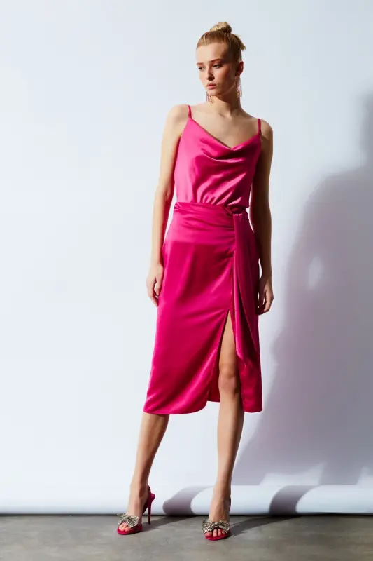 Tie-Dye Satin Skirt - Fuchsia - 2