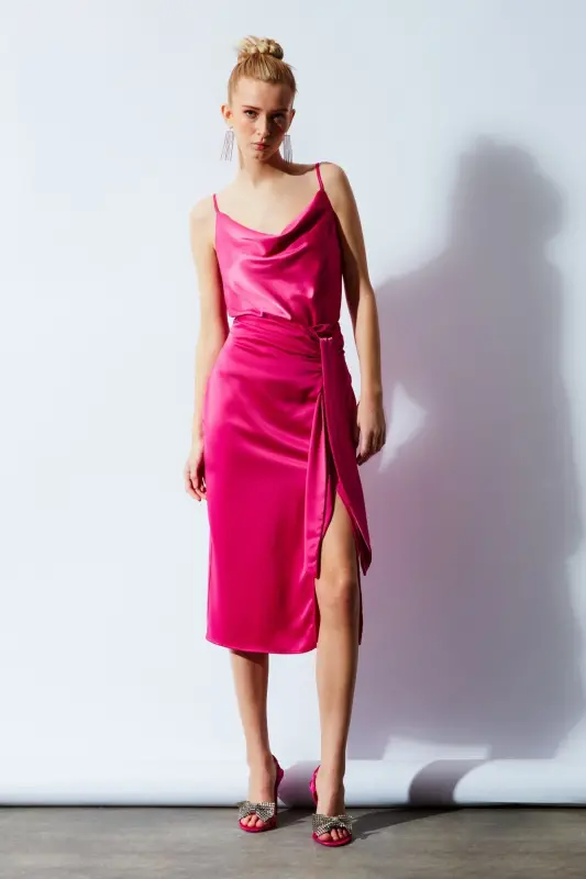 Tie-Dye Satin Skirt - Fuchsia - 3