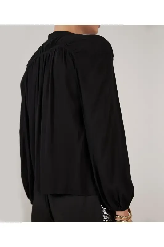Tie Front Blouse-BLACK - 3