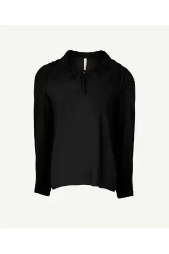 Tie Front Blouse-BLACK - 4
