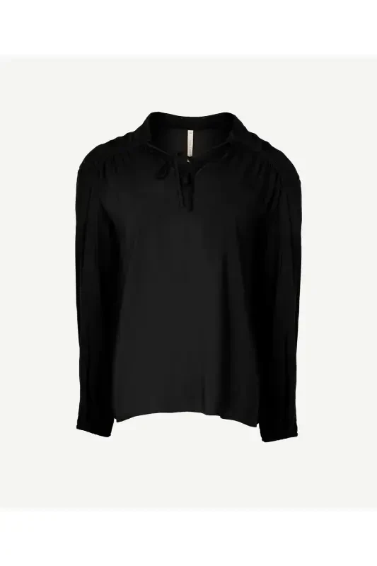 Tie Front Blouse-BLACK - 4