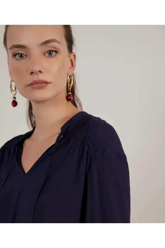 Tie Front Blouse-NAVY - 2