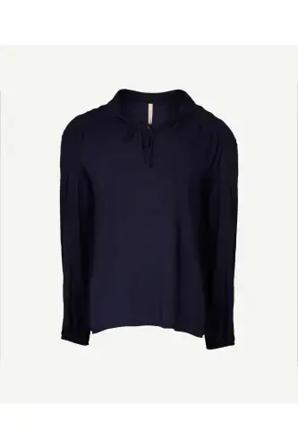 Tie Front Blouse-NAVY - 3