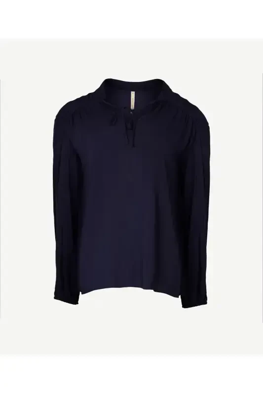 Tie Front Blouse-NAVY - 3