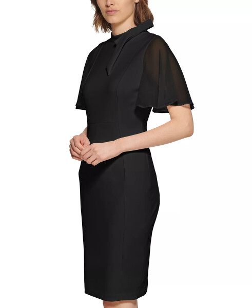 Tie-Neck Chiffon-Flutter-Sleeve Sheath Dress Black - 1