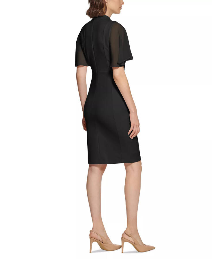 Tie-Neck Chiffon-Flutter-Sleeve Sheath Dress Black - 2