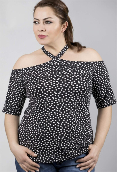 Tie-Neck Polka Dot Knit T-Shirt - 2