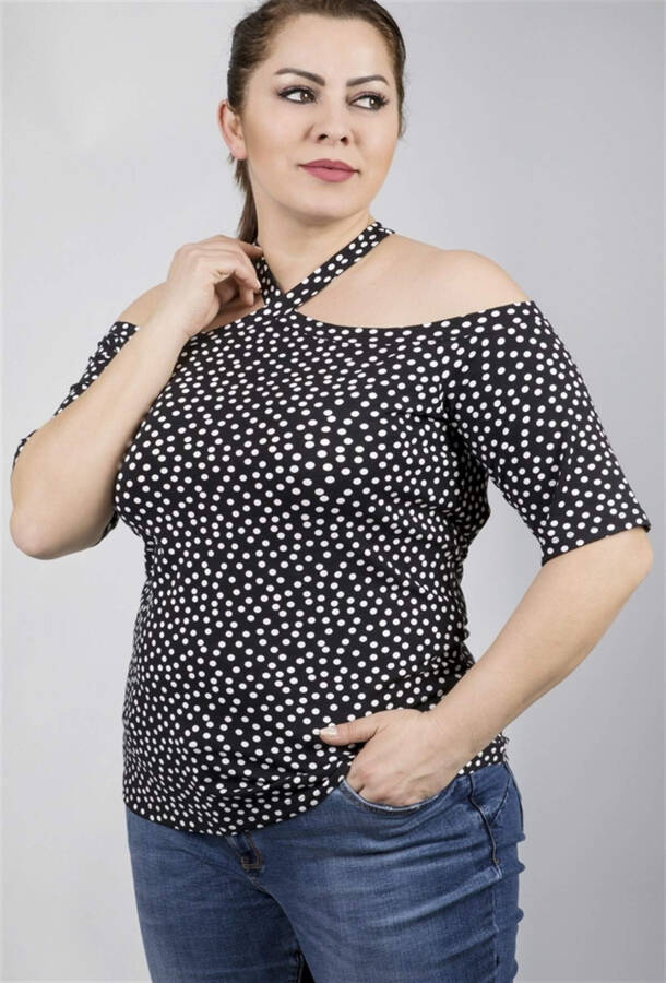 Tie-Neck Polka Dot Knit T-Shirt - 3