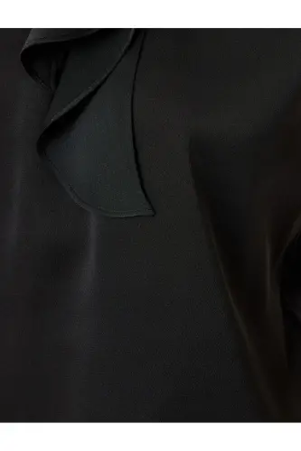 Tie Neck Sleeveless Satin Blouse-Black - 6