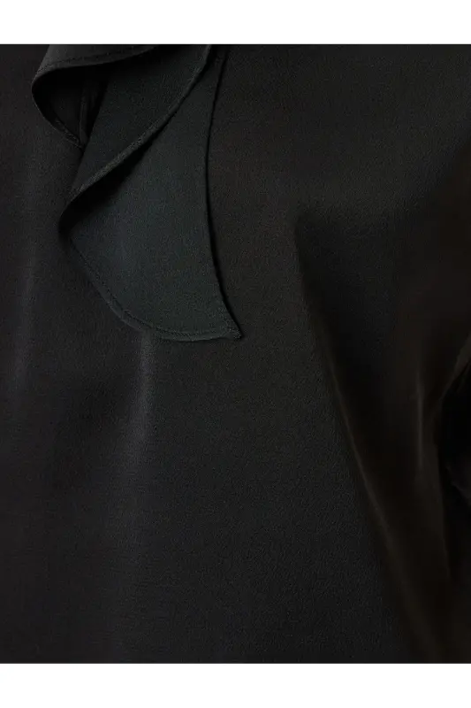 Tie Neck Sleeveless Satin Blouse-Black - 6