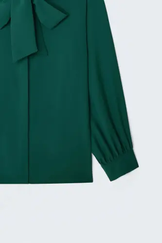 Tie-Neck Straight Shirt - Emerald - Emerald - 5