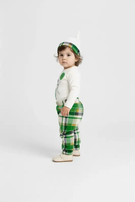Tie Penguin Bodysuit, Pants, Hat Cotton Set MNK0587 GREEN - 6