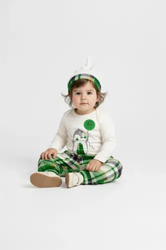 Tie Penguin Bodysuit, Pants, Hat Cotton Set MNK0587 GREEN - 5
