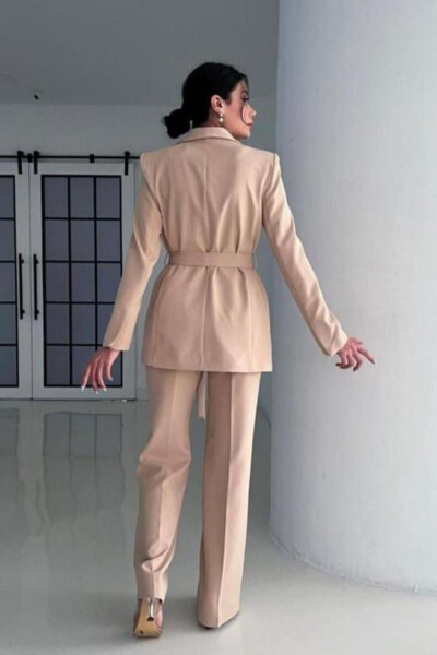 Tie-Up Blazer Jacket Wide Leg Pants Suit - 12