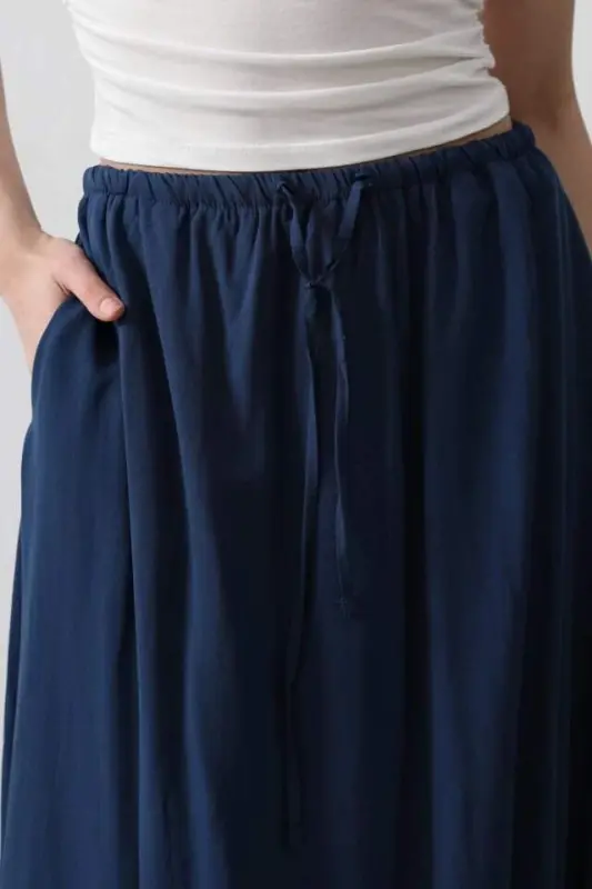 Tie Waist Balloon Skirt - Indigo - 3