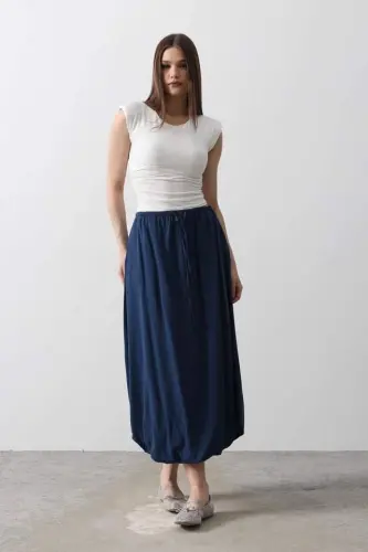 Tie Waist Balloon Skirt - Indigo - 4