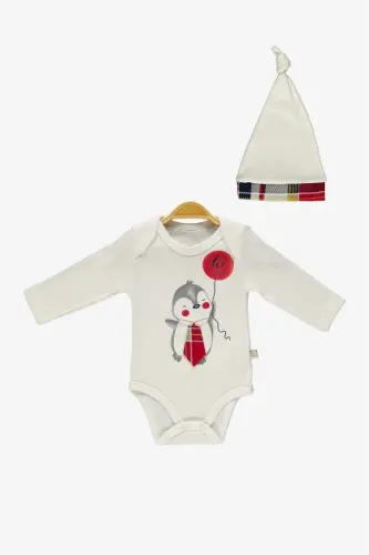 Tied Penguin Badi, Pants, Hat Knitted Set MNK0587 RED-RED - 3