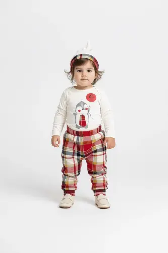 Tied Penguin Badi, Pants, Hat Knitted Set MNK0587 RED-RED - 6