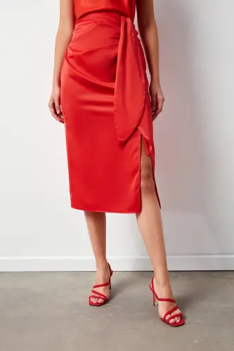 Tied Satin Skirt - Coral - 5