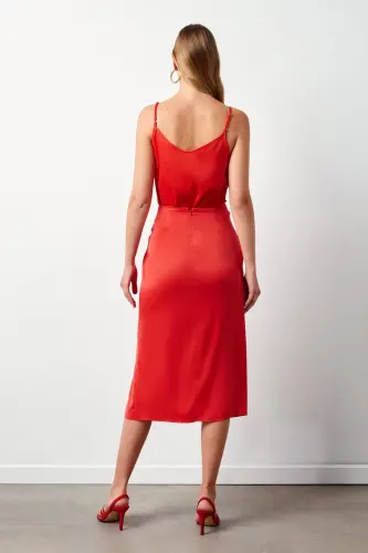 Tied Satin Skirt - Coral - 6