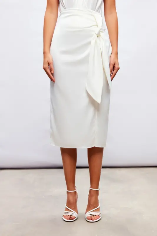 Tied Satin Skirt - ECRU - 6